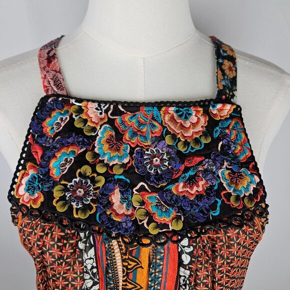 Bhanuni By Jyoti Fiona Tunic Top Medium 3D Embroidered Boho Floral Sleeveless - Picture 1 of 15